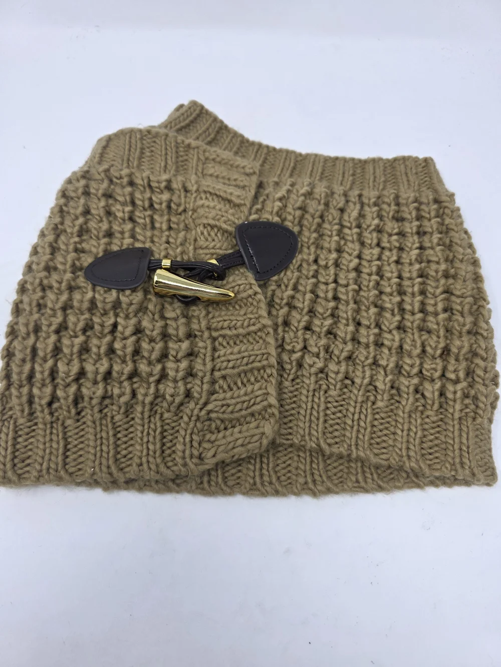 Michael Kors Camel Tan Chunky Cable Knit Toggle Cowl Neck Neckwarmer Scarf